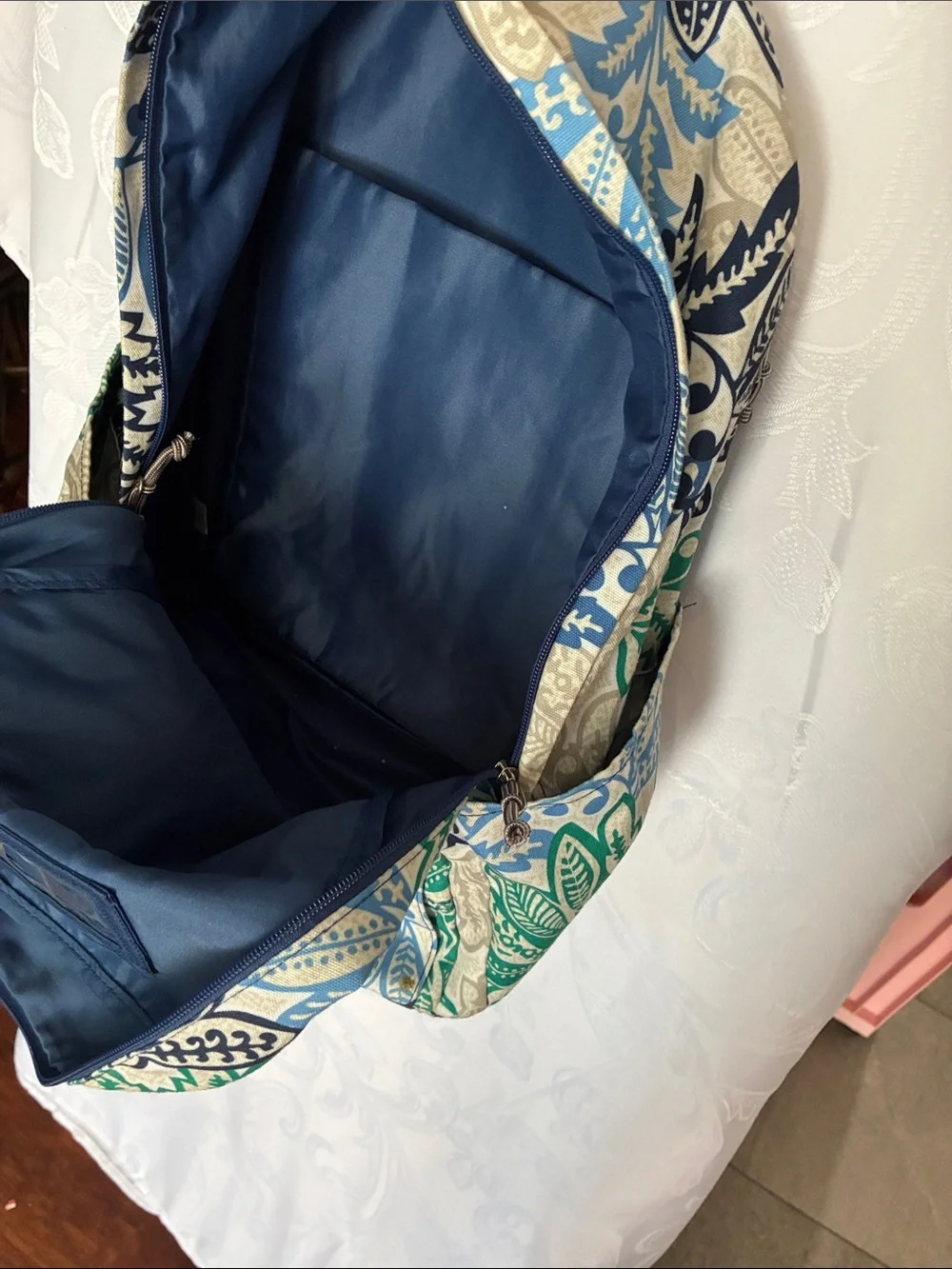 Vera Bradley Green Blue Navy Leaf Print Backpack
